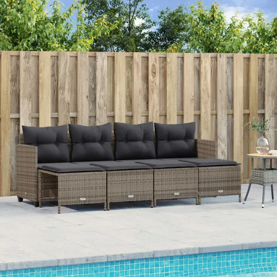 Sofasæt 5 dele i polyrattan med hynder – grå