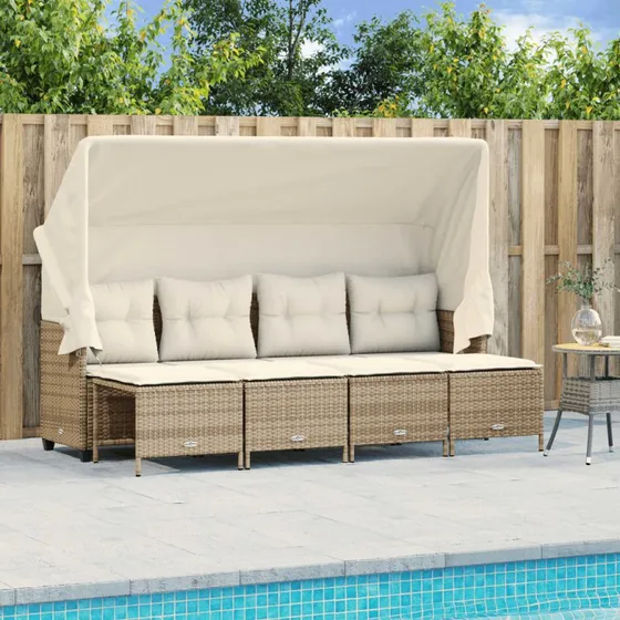 Havesofasæt 5 dele polyrattan med hynder - beige