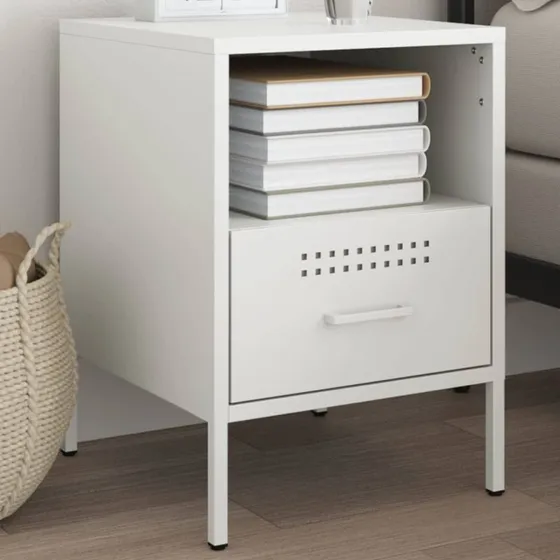 Sengebord i koldvalset stål 36×39×50,5 cm – Hvid