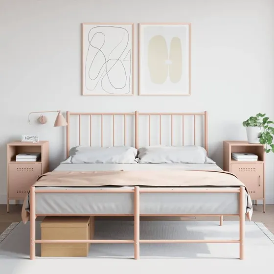 Sengeborde 2 stk. 36x39x68 cm – Lyserødt stål