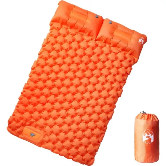 Selvoppustelig 2-personers campingmadras med puder – orange