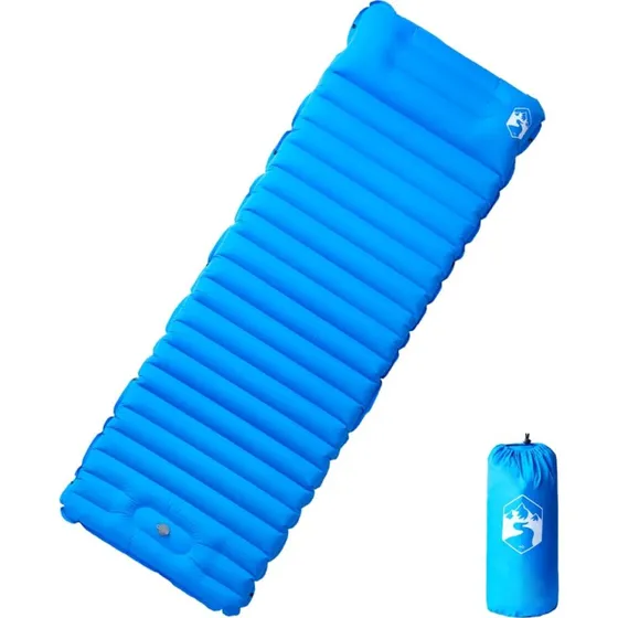Selvoppustelig 1-personers campingmadras med pude - bl