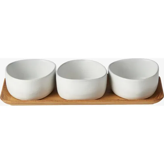 RAW Organic skåle på teakbræt, Arctic White (3 stk.)