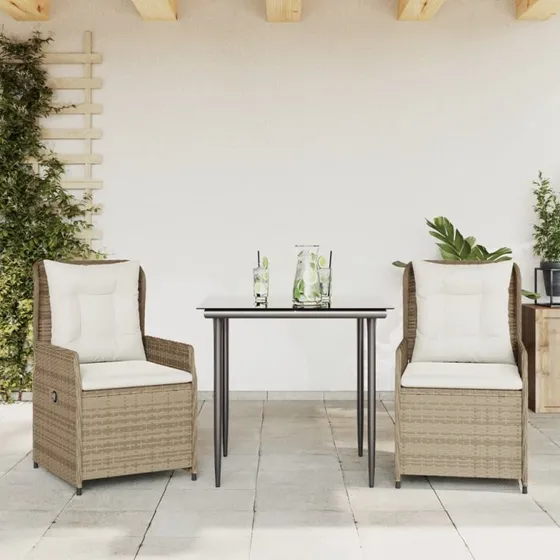Havemøbelsæt 3 dele i polyrattan med hynder - beige