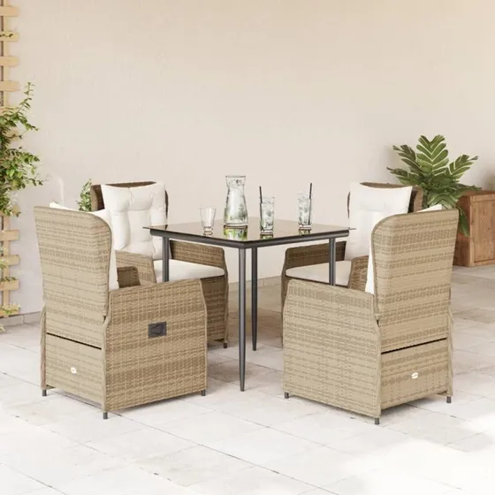 Polyrattan havemøbelsæt 5 dele med hynder – beige