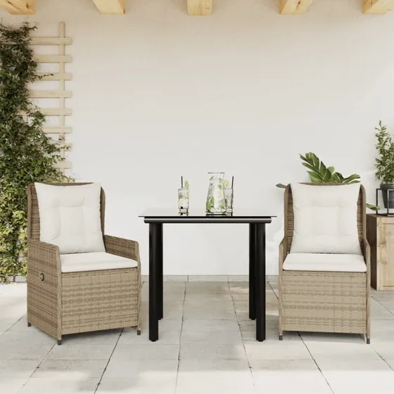 Spisebordssæt til haven 3 dele i beige polyrattan