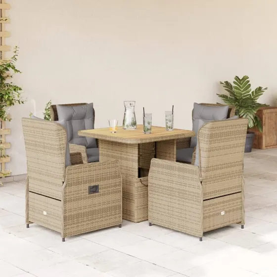 Havemøbelsæt 5 dele polyrattan beige med hynder