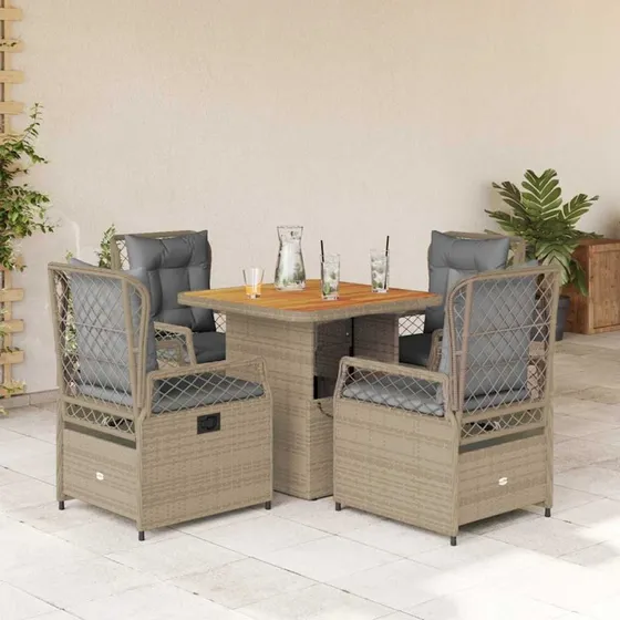 Spisebordssæt havemøbler 5 dele polyrattan beige