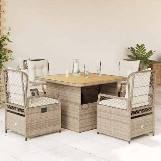 Havemøbelsæt 5 dele polyrattan beige med hynder