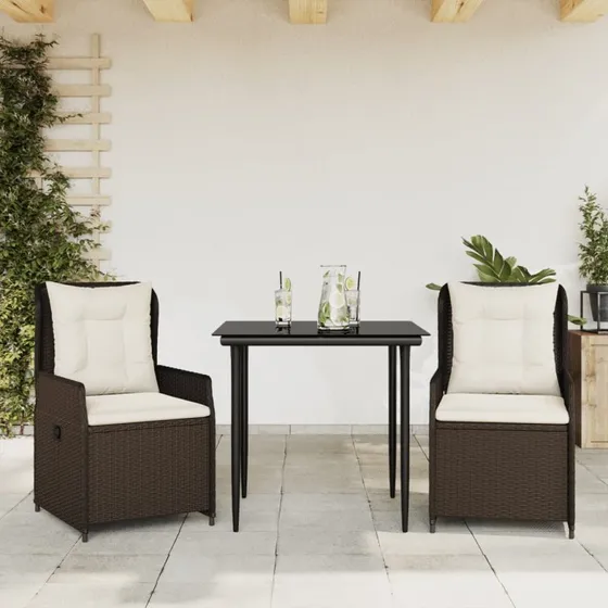 Polyrattan havemøbelsæt 3 dele med hynder – brun