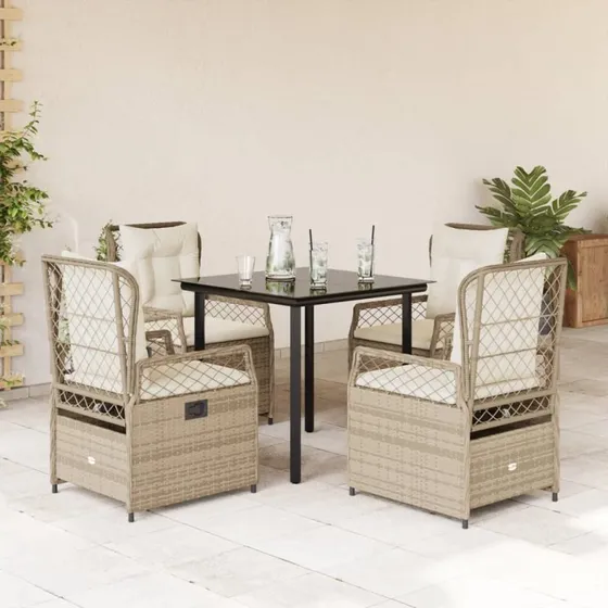 Polyrattan havemøbelsæt 5 dele med beige hynder