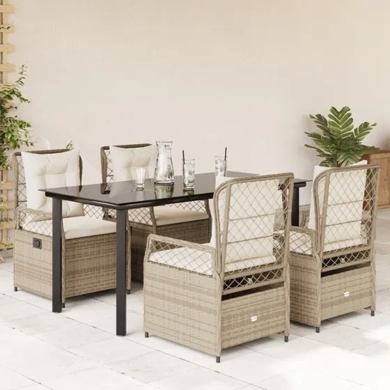 Spisebordssæt havemøbler 5 dele i beige polyrattan