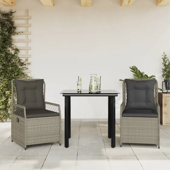 Spisebordssæt til haven 3 dele i lysegrå polyrattan