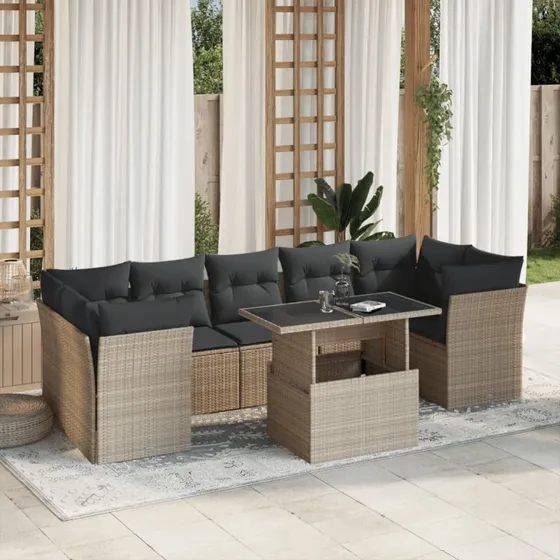 Sofasæt til haven 8 dele i lysegrå polyrattan med hynder
