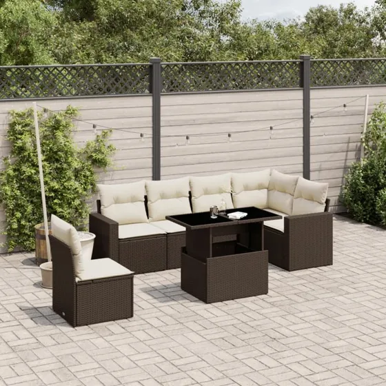 Sofasæt til haven 7 dele i brun polyrattan