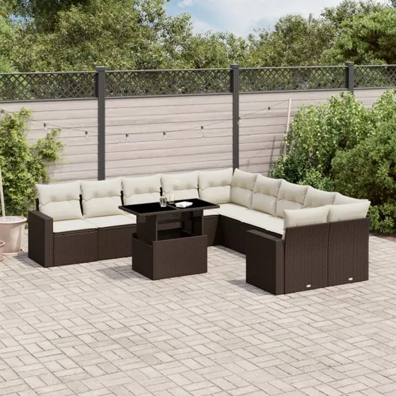 Loungesæt til haven 11 dele i brun polyrattan
