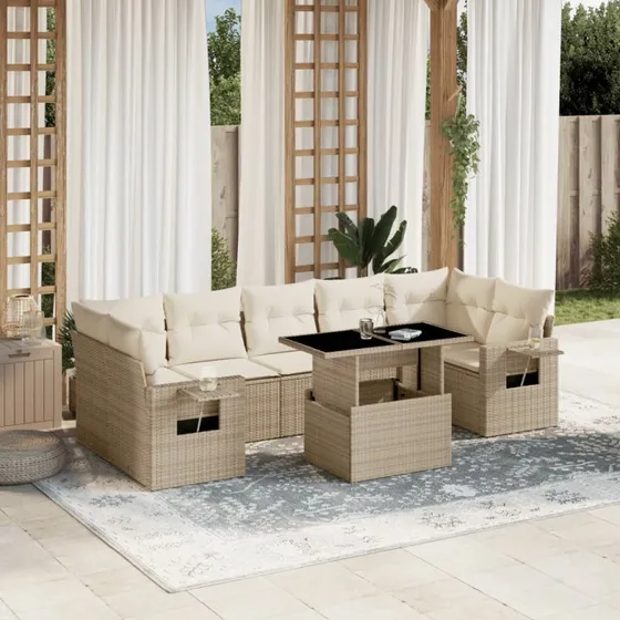 Polyrattan havesæt 8 dele med hynder – beige