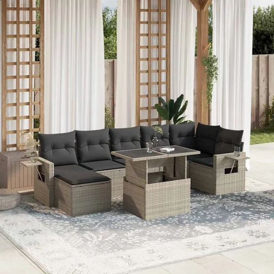 Sofasæt til haven 8 dele i lysegrå polyrattan med hynder