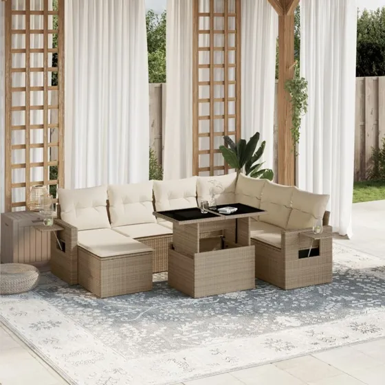 Sofasæt til haven 8 dele i beige polyrattan
