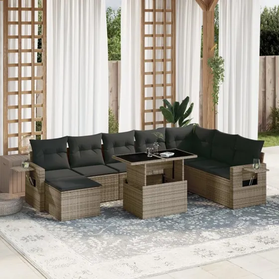 Sofasæt til haven 9 dele i grå polyrattan