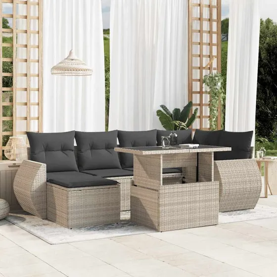 Sofasæt til haven 7 dele i polyrattan lysegrå