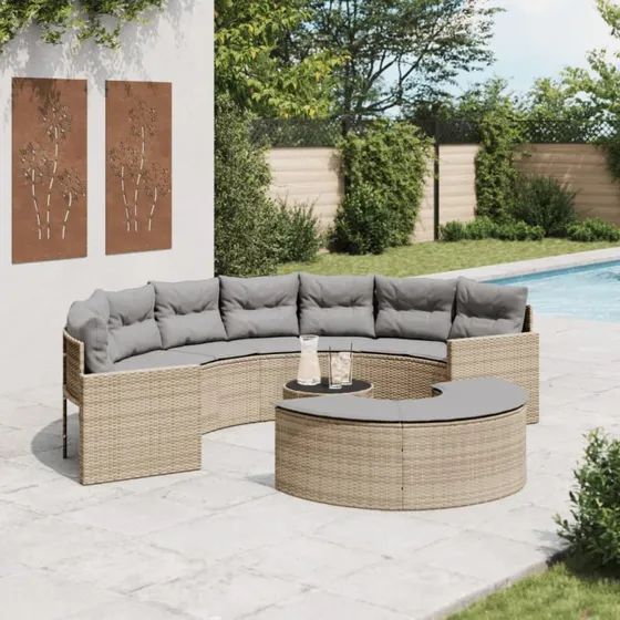 Havesofa sæt 3 dele L-formet polyrattan beige