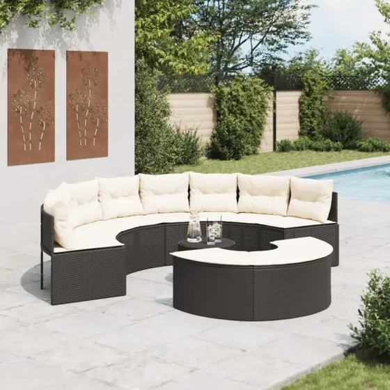 Havesofasæt 3 dele L-formet polyrattan sort