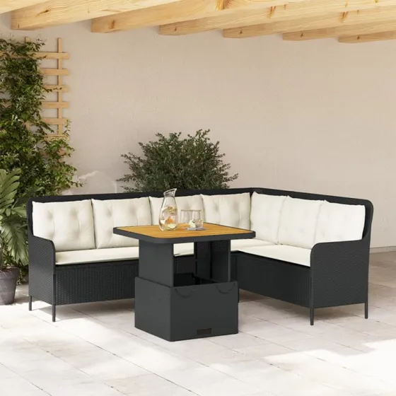 Sofasæt til haven 2 dele i sort polyrattan med hynder