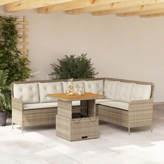 Havesofasæt 2 dele i beige polyrattan med hynder