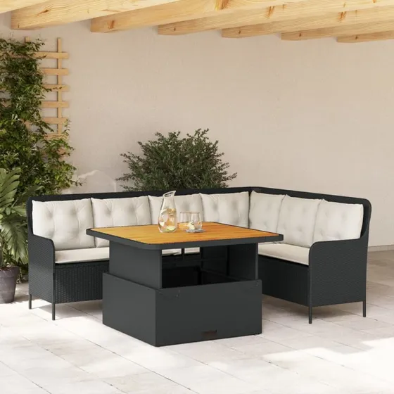 Sofasæt til haven 2 dele i sort polyrattan med hynder