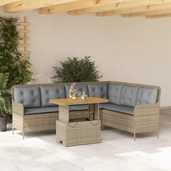 2-dele polyrattan sofasæt til haven med hynder - beige