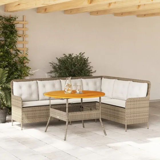 Havesofasæt 2-dele i polyrattan med hynder, beige
