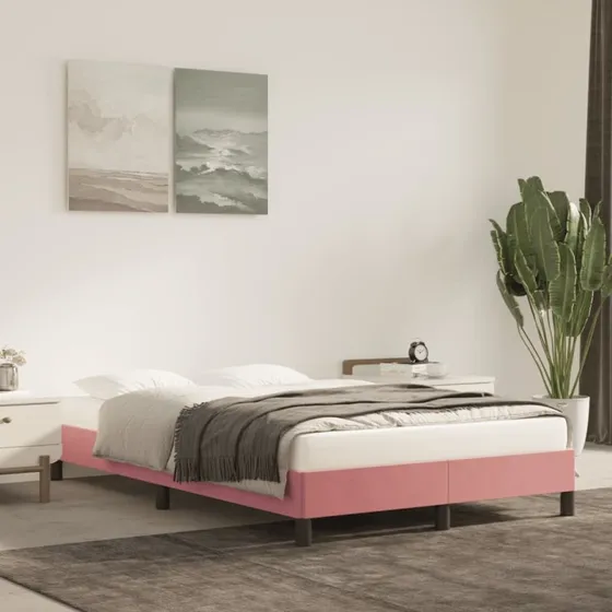 Sengeramme 120x190 cm i lyserød velour (uden madras)
