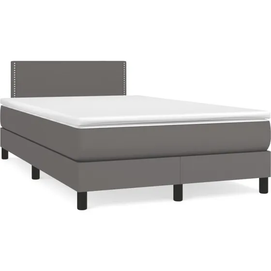Kontinentalseng 120x190 cm med madras - Grå kunstlæder