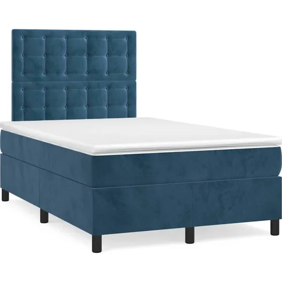 Kontinentalseng 120x190 cm i mørkeblå velour med madras