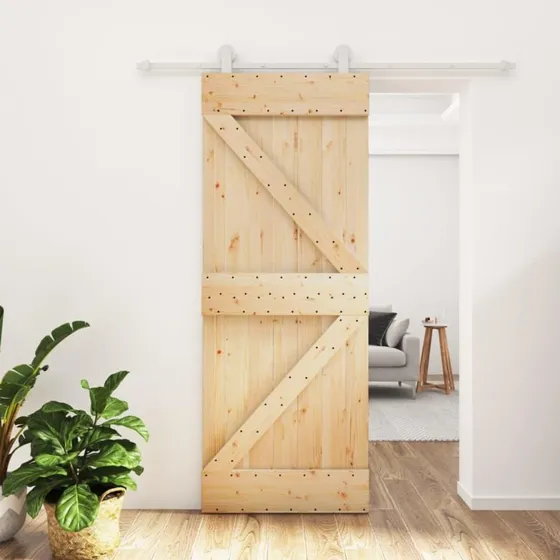 Skydedør 80x210 cm i massivt fyrretræ med monteringssæt
