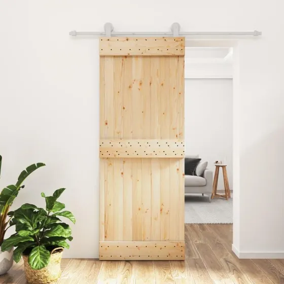 Skydedør i massivt fyrretræ 80x210 cm med monteringssæt