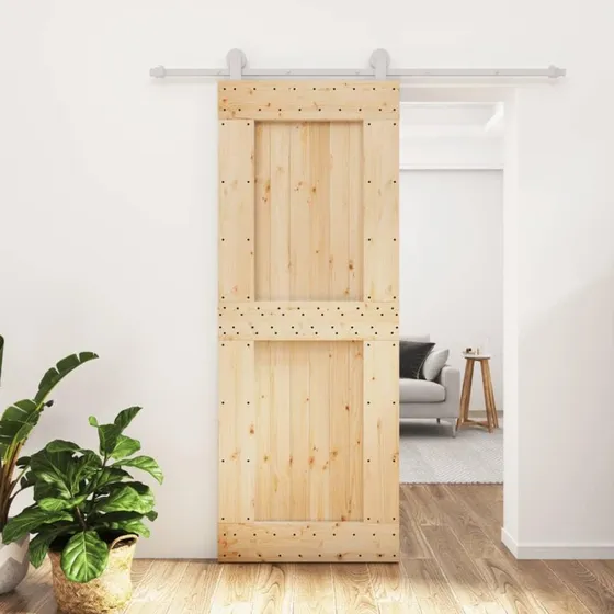 Skydedør i massivt fyrretræ 80x210 cm med monteringssæt