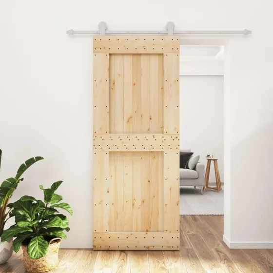 Skydedør i massivt fyrretræ 85x210 cm med monteringssæt