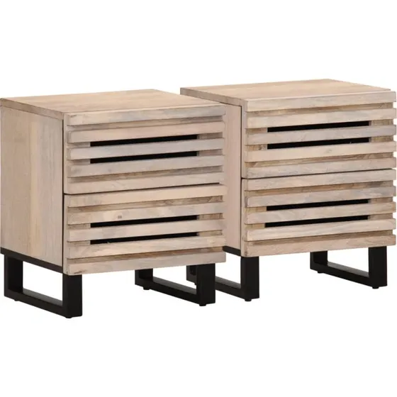 Sengeborde i massivt bleget mangotræ, 2 stk. 40x34x46 cm