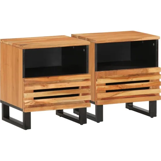 Sengeborde i massivt akacietræ, 2 stk. 40x34x46 cm