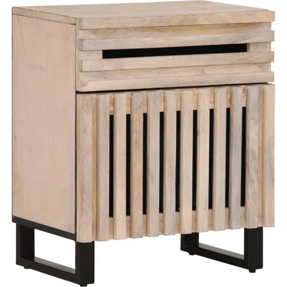 Sengebord i massivt mangotræ 50x34x60 cm, hvid