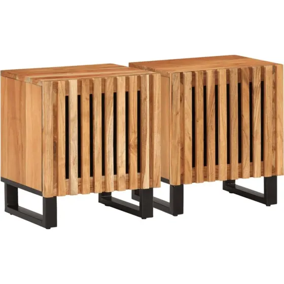 Sengeborde i massivt akacietræ, 2 stk. 40x34x46 cm