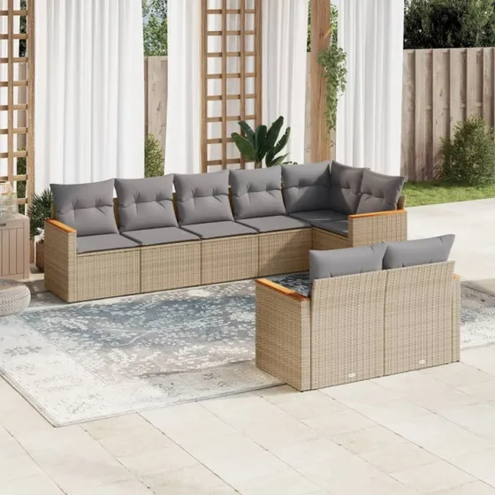 Havesofasæt 8 dele i polyrattan beige