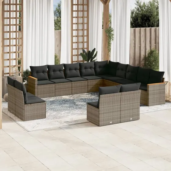Sofasæt til haven 13 dele i grå polyrattan med hynder