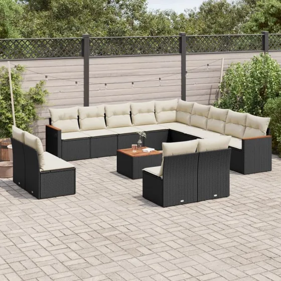 Sofasæt til haven 14 dele i sort polyrattan