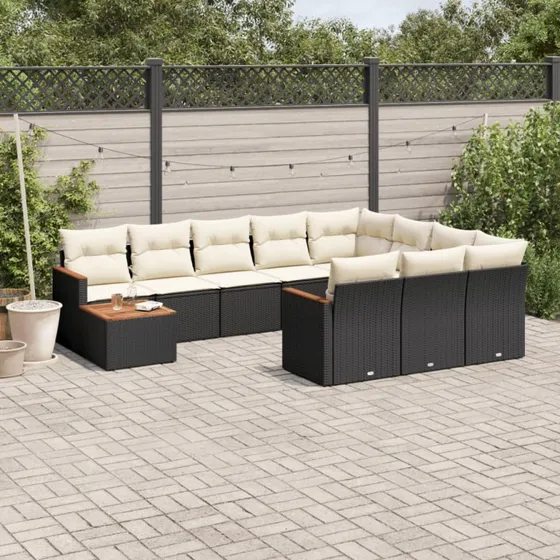 Sofasæt til haven 11 dele i sort polyrattan