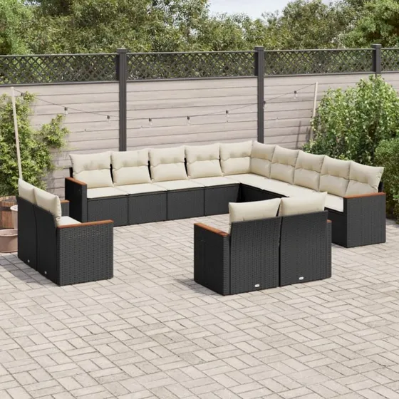 Havesofasæt 13 dele i polyrattan - Sort