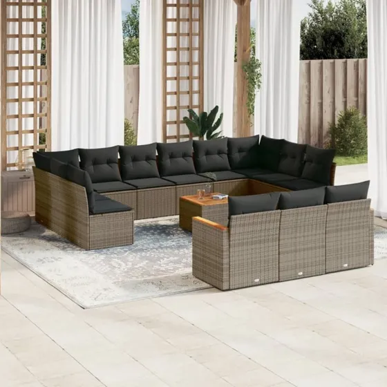 Sofasæt til haven 14 dele i grå polyrattan
