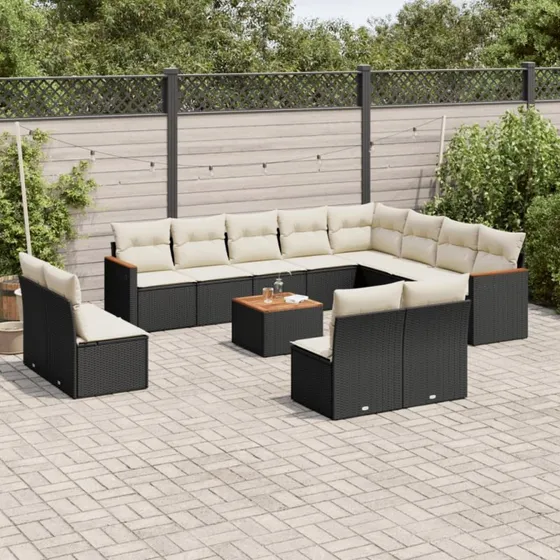 Sofasæt til haven 13 dele i sort polyrattan
